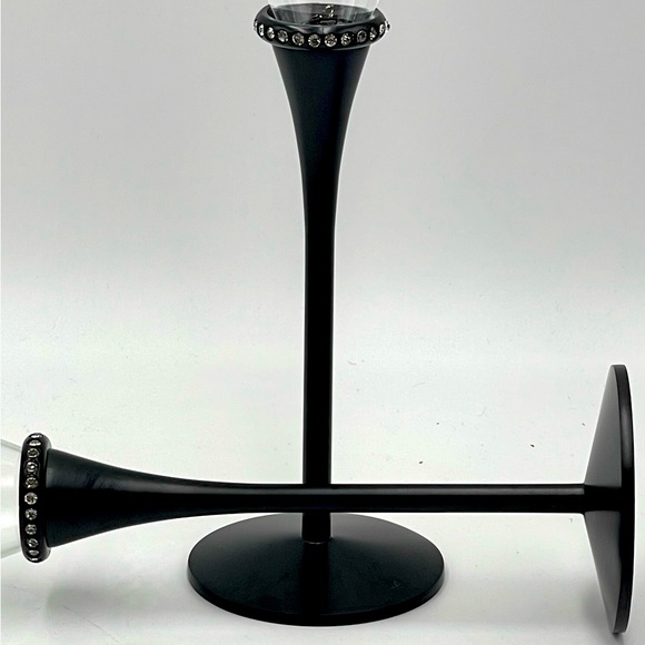 Set of 2 - Deco Glam Glass Champagne Flutes with Black Metal Stem & Rhinestones - Picture 7 of 14